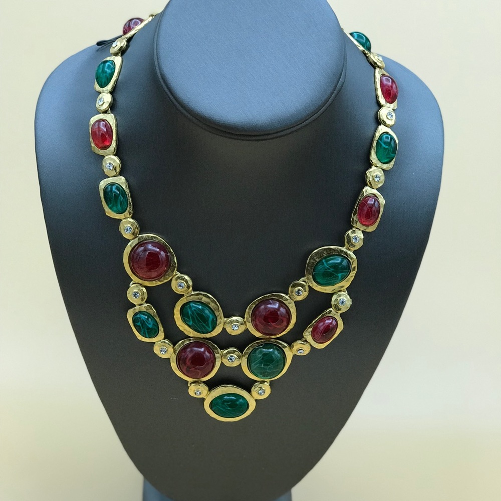 Multigem Cabachon Statement Necklace.